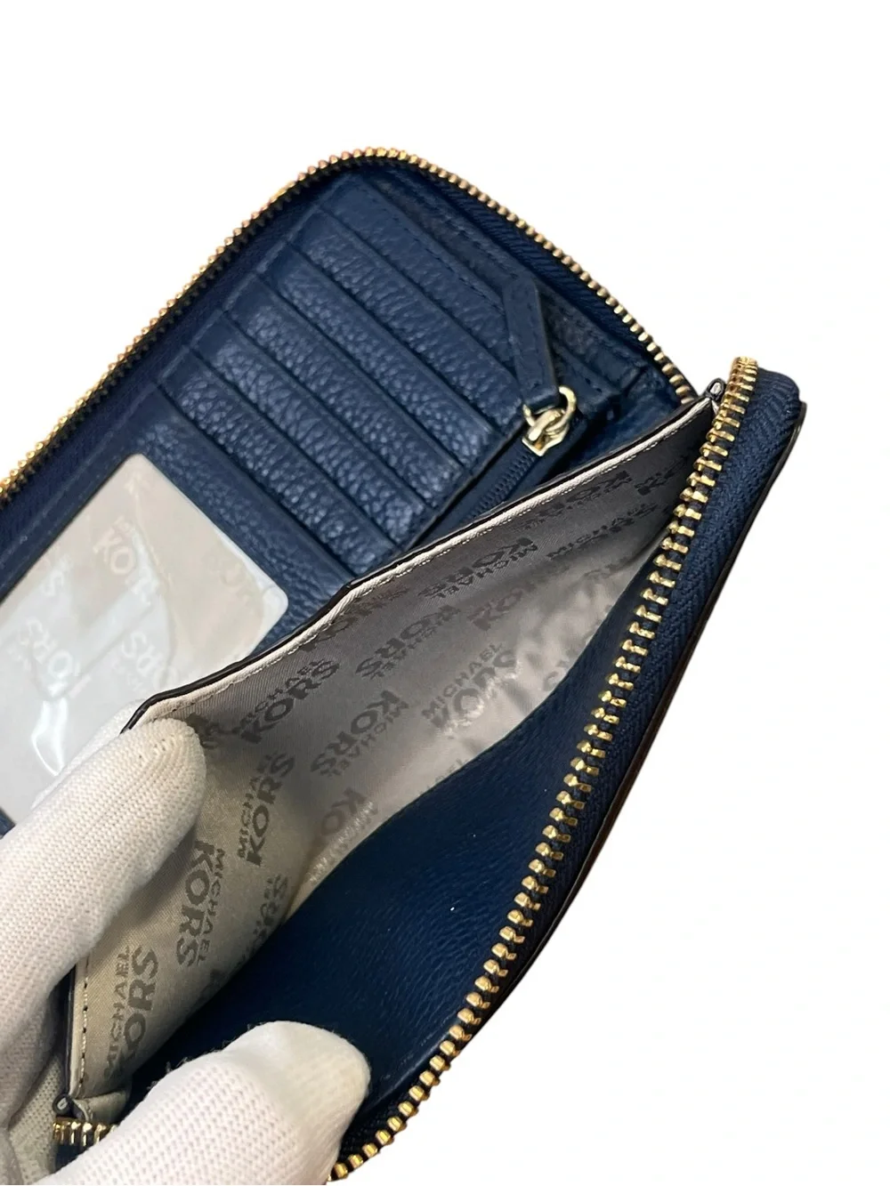 Michael Kors Fulton Multifunction Phone Wallet Navy Pebbled Leather
